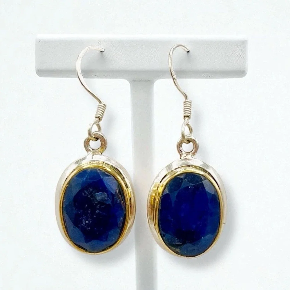Sundance Catalog Sterling Silver Gold‎ Sapphire September Earrings Teo Tone